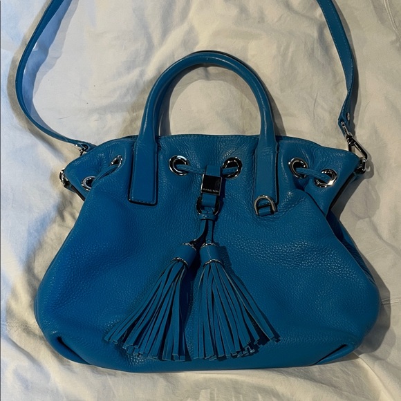 Michael Kors Handbags - Michael Kors turquoise Blue pebble Leather Tassel Satchel Handbag